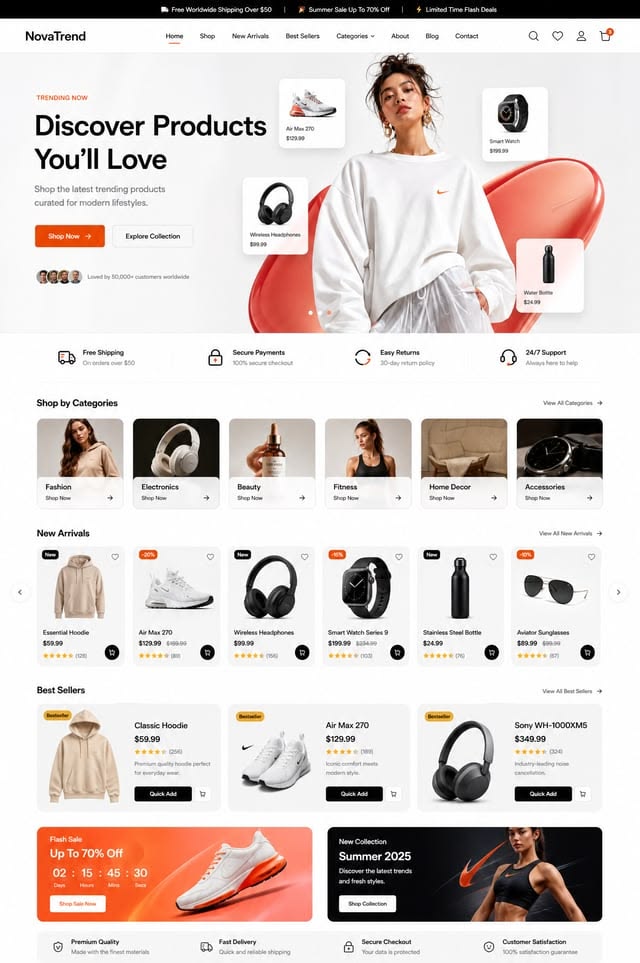 NovaTrend premium e-commerce website interface